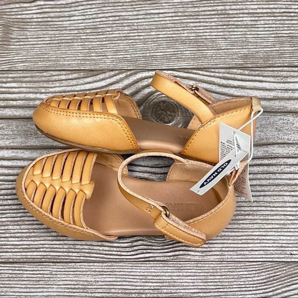 Old Navy  Faux Leather Leather Toddler Girl Ankle-Strap Hurrache Flats Sz 6